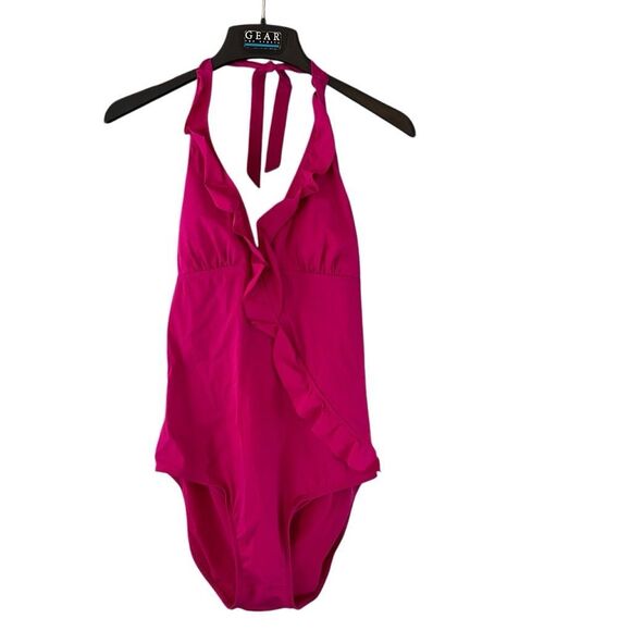 Assets Spanx Glamour Ruffle One Piece Swimsuit Fuchsia Berry Pink, Size XL - Picture 1 of 7